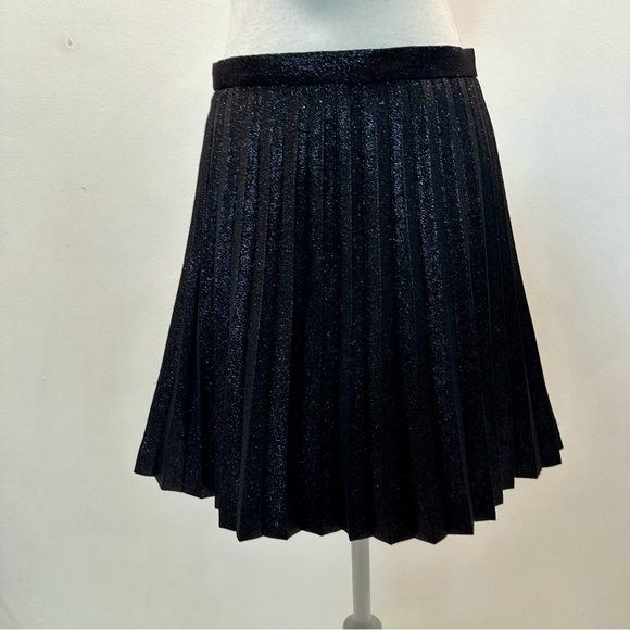Pleated Sparkly Black Flared Skater Tiered Skirt Women's